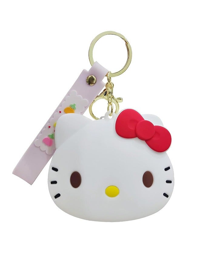 Lovely Kitty Coin Bag Keychain, Mini Pouch KeyChain, Cartoon Animal Silicone Coin Purse with Zipper, Kitty Accessories for Girls Handbag Car Pendants - Image 1