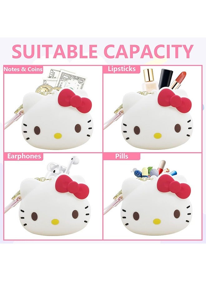 Lovely Kitty Coin Bag Keychain, Mini Pouch KeyChain, Cartoon Animal Silicone Coin Purse with Zipper, Kitty Accessories for Girls Handbag Car Pendants - Image 2