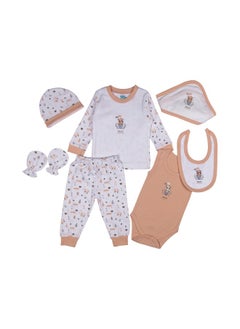 Babies Basic 7 Piece Unisex 100% Cotton Gift Set Include Bib, Blanket, Mitten, Cap, Romper, Top And Bottom Set  - Image 1