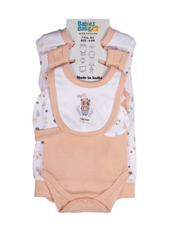 Babies Basic 7 Piece Unisex 100% Cotton Gift Set Include Bib, Blanket, Mitten, Cap, Romper, Top And Bottom Set  - Image 5