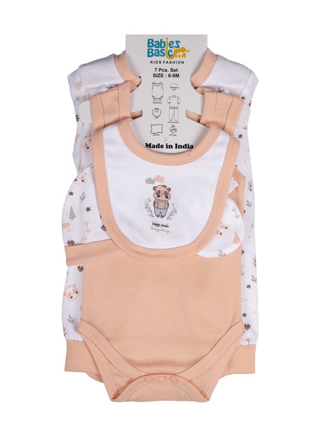 Babies Basic 7 Piece Unisex 100% Cotton Gift Set Include Bib, Blanket, Mitten, Cap, Romper, Top And Bottom Set  - Image 5