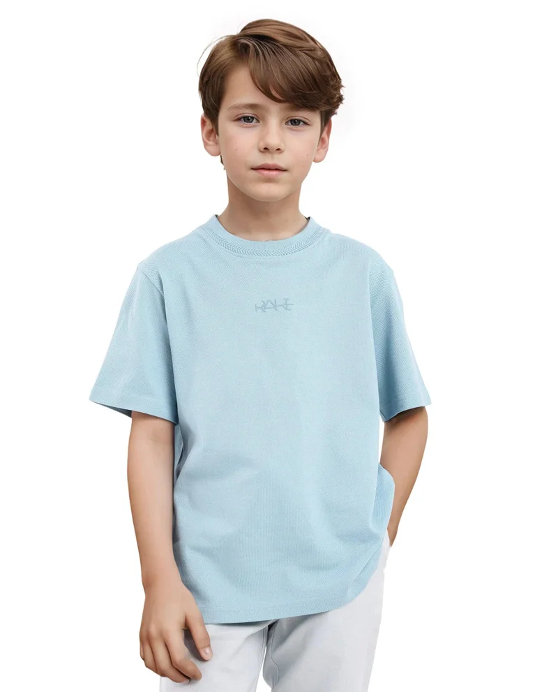 Rare Ones Rare Ones Kids Heron Light Blue Cotton Fabric Half Sleeves Crew Neck Embroidered T-Shirt