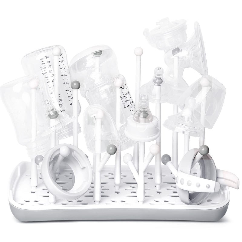 Baby Bottle Drying Rack with Tray Termichy High Capacity Bottle Dryer Holder for Bottles Teats Cups Pump Parts and Accessories Gray