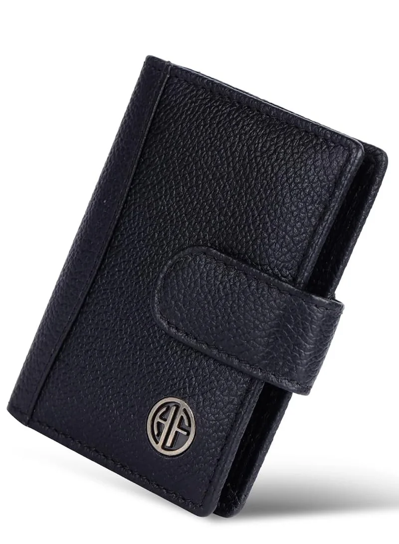 HAMMONDS FLYCATCHER Leather Card Holder for Men, Credit Card Holder, Slim Bi-Fold RFID Protected Credit Card Wallet for Men with 18 Card Slots, Metal Snap Button - Black | 68LV