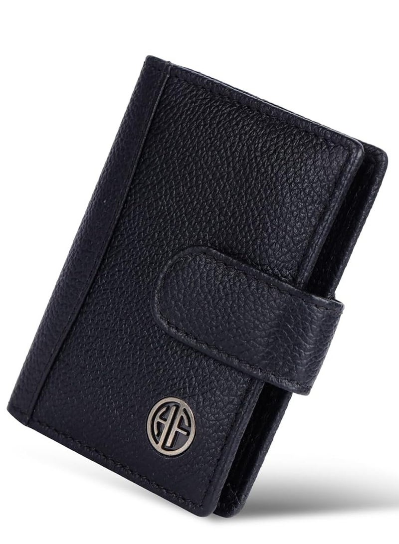 HAMMONDS FLYCATCHER Leather Card Holder for Men, Credit Card Holder, Slim Bi-Fold RFID Protected Credit Card Wallet for Men with 18 Card Slots, Metal Snap Button - Black | 68LV - Image 1