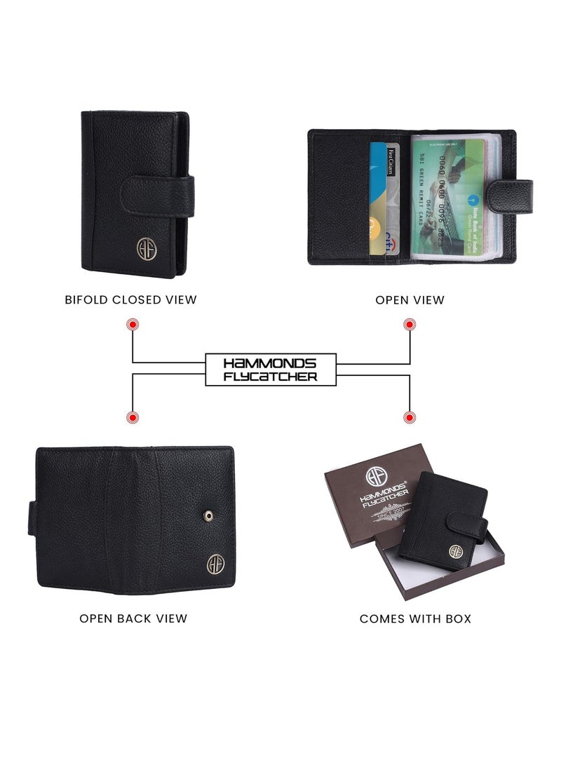 HAMMONDS FLYCATCHER Leather Card Holder for Men, Credit Card Holder, Slim Bi-Fold RFID Protected Credit Card Wallet for Men with 18 Card Slots, Metal Snap Button - Black | 68LV - Image 5