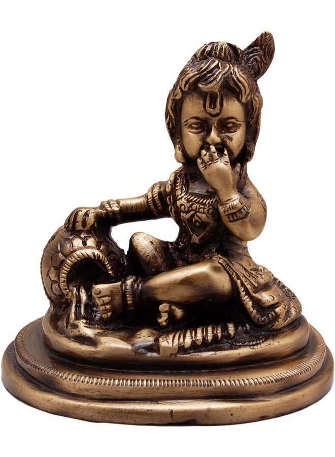 Two Moustaches Brass Krishna Makhan Chor Idol - Image 1