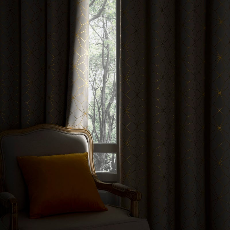 Beauoop 100% Blackout Curtains 84 Inches Long for Bedroom Living Room Moroccan Gold Patterned Drapes Thermal Insulated Grommet Top Window Treatment Panels Set of 2, Beige/Gold - Image 2