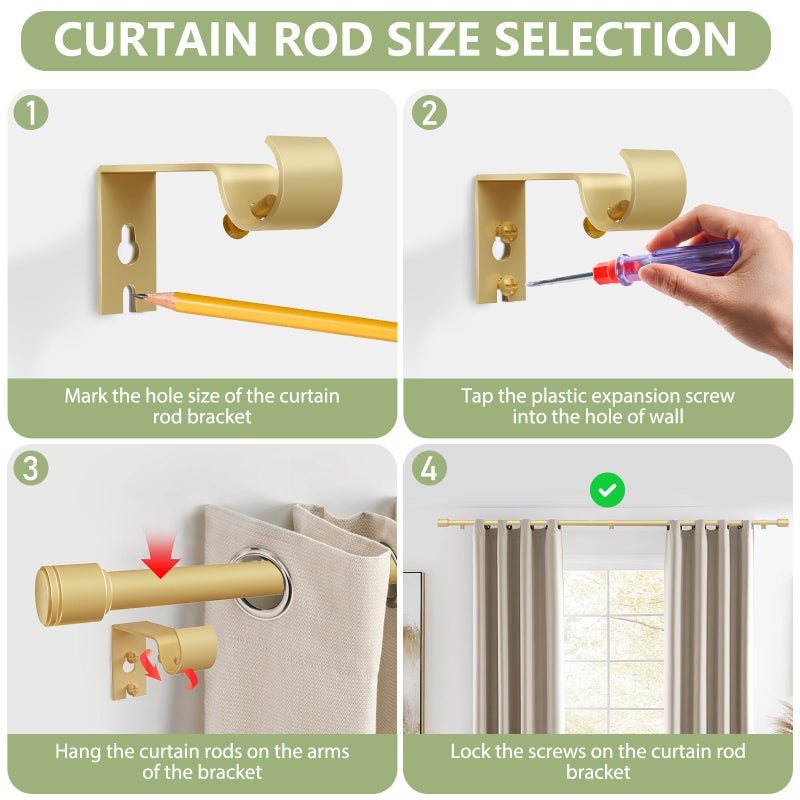 Edidonson 5/8â€ Diameter Curtain Rods 30-90 Inch, for 30-84 Inch Windows, Adjustable Splicing Gold Curtain Rods for Windows with Brackets, Window Rod Long Small Curtains Rod - Image 4