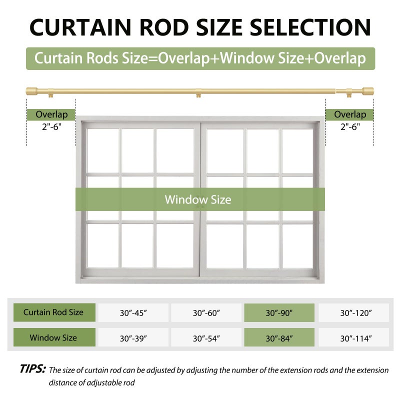 Edidonson 5/8â€ Diameter Curtain Rods 30-90 Inch, for 30-84 Inch Windows, Adjustable Splicing Gold Curtain Rods for Windows with Brackets, Window Rod Long Small Curtains Rod - Image 2