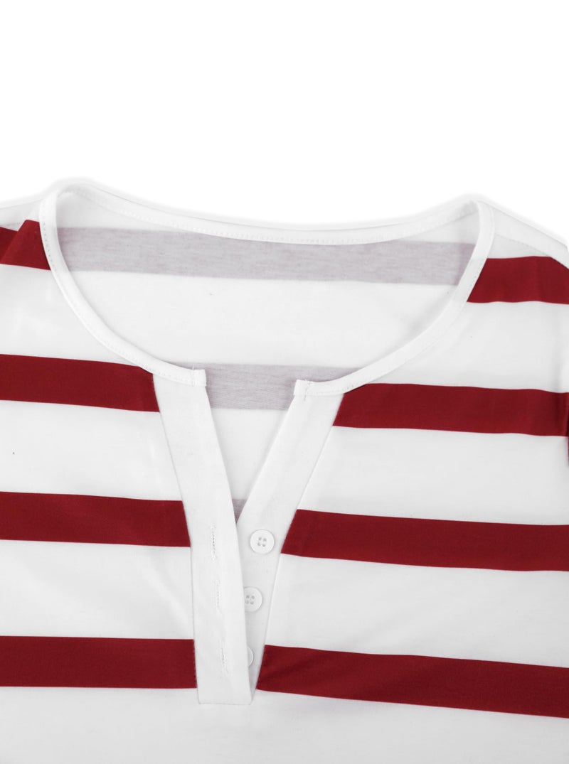 LilyCoco Womens 3/4 Sleeve Striped V Neck T Shirts Tunic Casual Button Shirt White Medium - Image 3