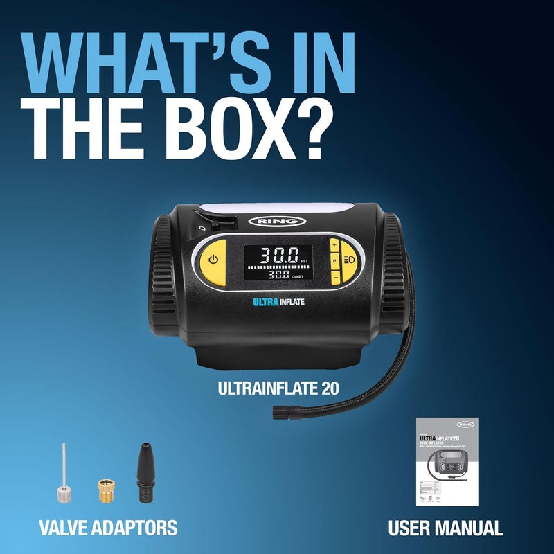 Ring Automotive ULTRAINFLATE 20 Cordless Digital Tyre Inflator with Auto-Stop & Progress Meter - Image 2