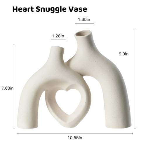 Liotww Snuggle Hollow Hug Donut Ceramic Vase, 8.3 Inch Modern Nordic Boho Style Aesthetic Decorative Flower Vases for Home Decor Pottery Barn Dining Living Room Table Shelf (Milky White) - Image 5