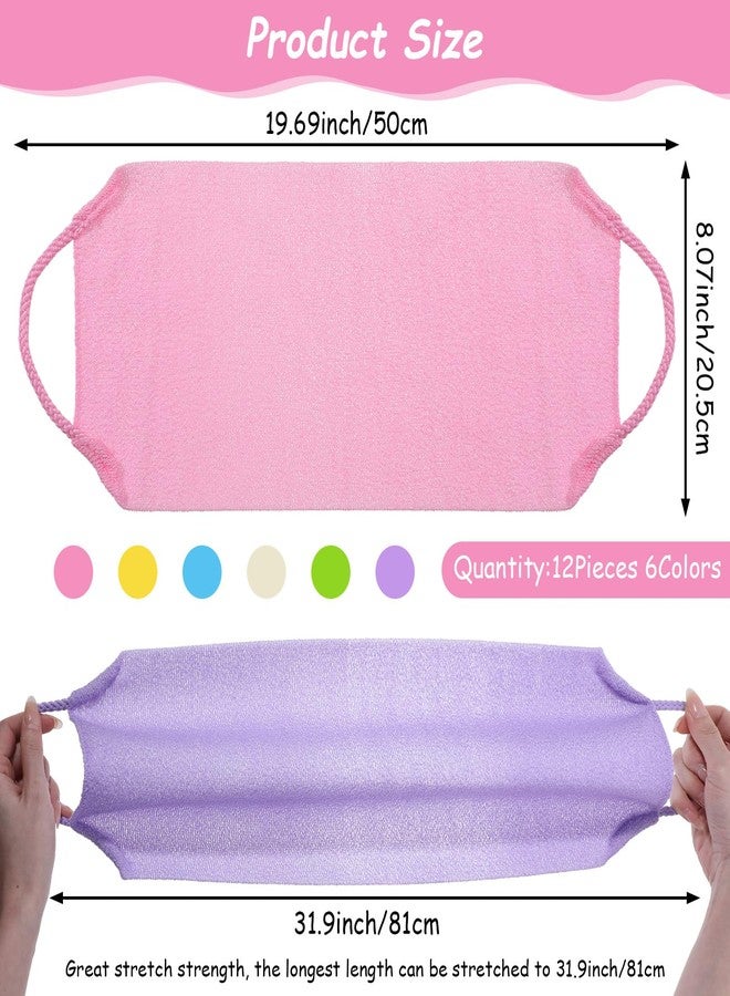 Caeuiciw 12 Pcs Exfoliating Back Scrubber for Shower with Handles Nylon Back Exfoliator Washers Stretchable Pull Strap Exfoliating Loofah Washcloth for Women Men Body Deep Cleaning Massages - Image 2