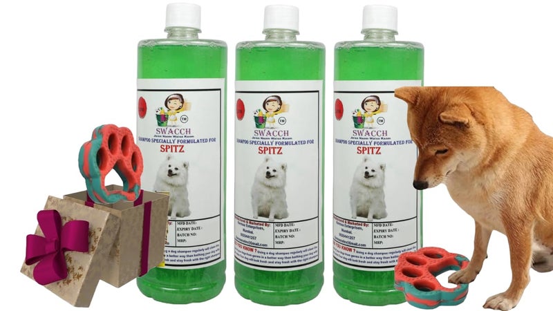 swacch Spitz Dog Shampoo + Paw Shape I Rubber Dog Toy for Training and Interactive I Durable & Safe I Combo Pack I 3 Litre Neem Alovera - Image 1