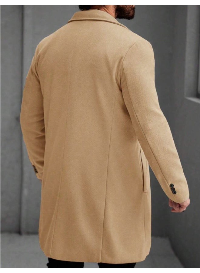 Shein Manfinity Mode Men's Solid Color Pocket & Button Front Long Sleeve Overcoat, Autumn Fall Clothes. - Image 2