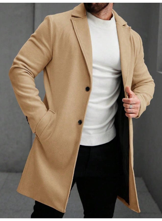 Shein Manfinity Mode Men's Solid Color Pocket & Button Front Long Sleeve Overcoat, Autumn Fall Clothes. - Image 4