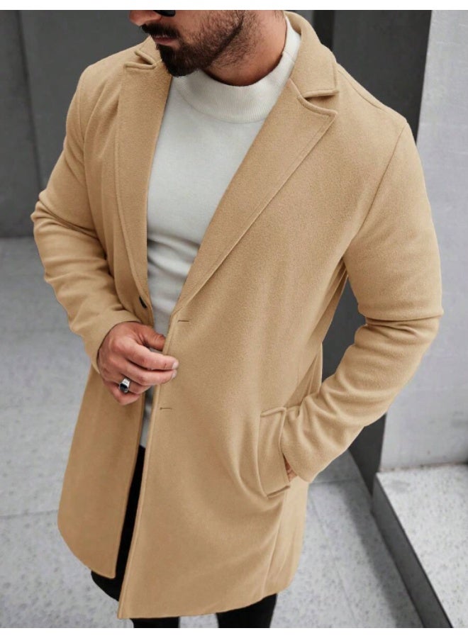 Shein Manfinity Mode Men's Solid Color Pocket & Button Front Long Sleeve Overcoat, Autumn Fall Clothes. - Image 5