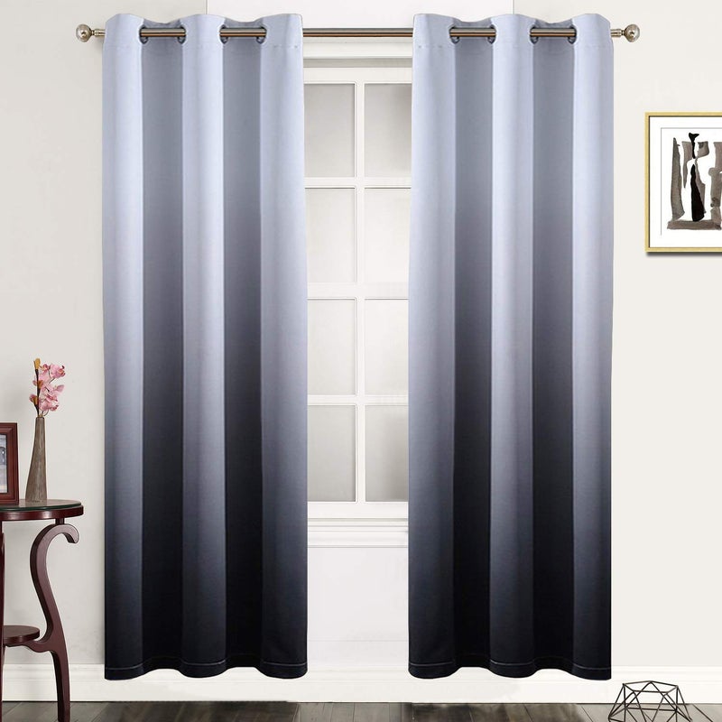 Gradient Color Ombre Blackout Curtains Thickening Polyester Eyelet Top Panels Thermal Insulated Grommet Window Drapes for Living RoomBedroom Black 42W x 72L  2 Panels