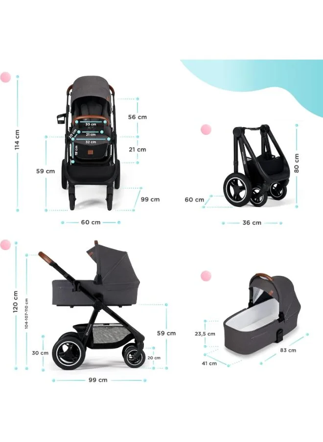 Kinderkraft Multifunctional Pushchair 2In1 Everyday, Baby Pram, With Xl Carrycot, For All Terrain, Waterproof Upf50+ Material, Foldable, Easy To Transport, Practical Accessoires, Up To 22Kg - Dark Grey