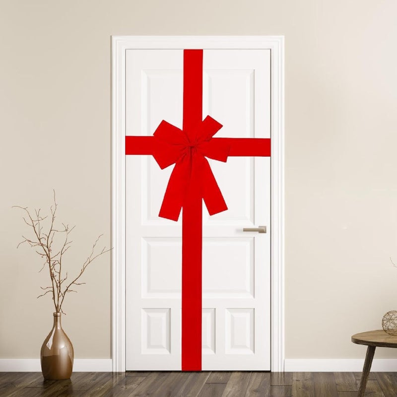 HouseVibe Large Christmas Ribbon Bow for Door Cabinet Decorations, Big Red Xmas Tree Bow with Extra Long Ties for Holiday Wrapping, Birthday, Shower, Home - Image 4