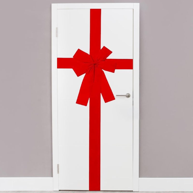 HouseVibe Large Christmas Ribbon Bow for Door Cabinet Decorations, Big Red Xmas Tree Bow with Extra Long Ties for Holiday Wrapping, Birthday, Shower, Home - Image 5