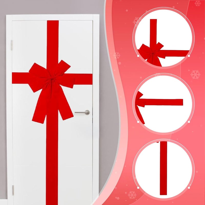 HouseVibe Large Christmas Ribbon Bow for Door Cabinet Decorations, Big Red Xmas Tree Bow with Extra Long Ties for Holiday Wrapping, Birthday, Shower, Home - Image 3