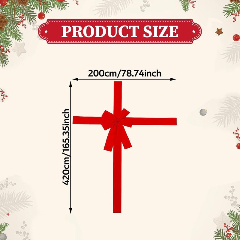 HouseVibe Large Christmas Ribbon Bow for Door Cabinet Decorations, Big Red Xmas Tree Bow with Extra Long Ties for Holiday Wrapping, Birthday, Shower, Home - Image 2
