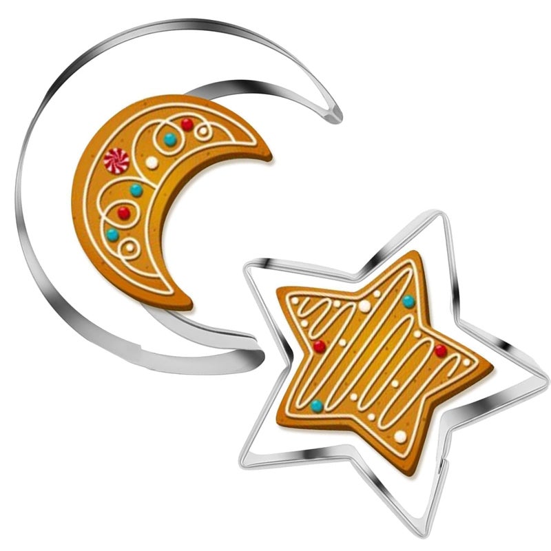 Star Cookie Cutter and Moon Cookie Cutters 2PCS Stainless Steel Cookie Cutters Sandwich Cutters Fondant Donut Cutters Cookie Molds for Kids Breakfast