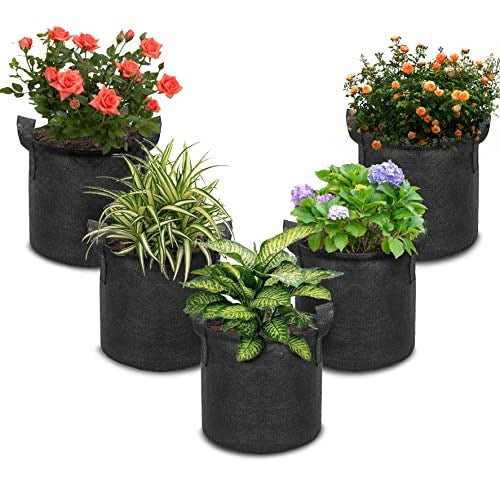 HIPPO 5 Pack Grow Bag Heavy Duty 400G Thickened Non-Woven Fabric Plant Growing Pot for Outdoor Garden (Black || 10INX12IN) - Image 1
