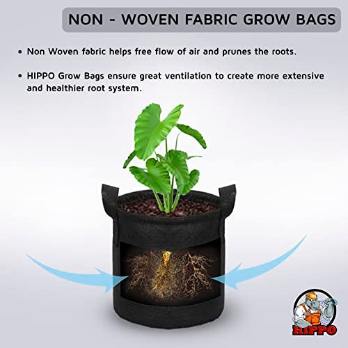 HIPPO 5 Pack Grow Bag Heavy Duty 400G Thickened Non-Woven Fabric Plant Growing Pot for Outdoor Garden (Black || 10INX12IN) - Image 4