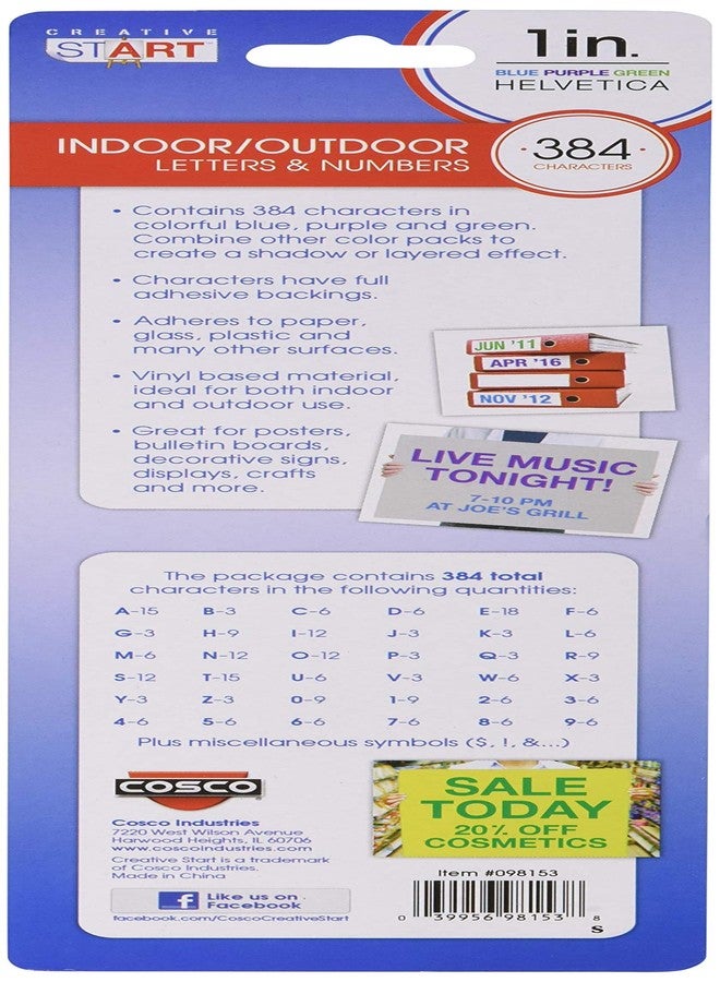 COSCO Creative Start Cosco Letters and Numbers 1" Helvetica Font 256 Characters, Blue, Green and Purple (098153) - Image 2