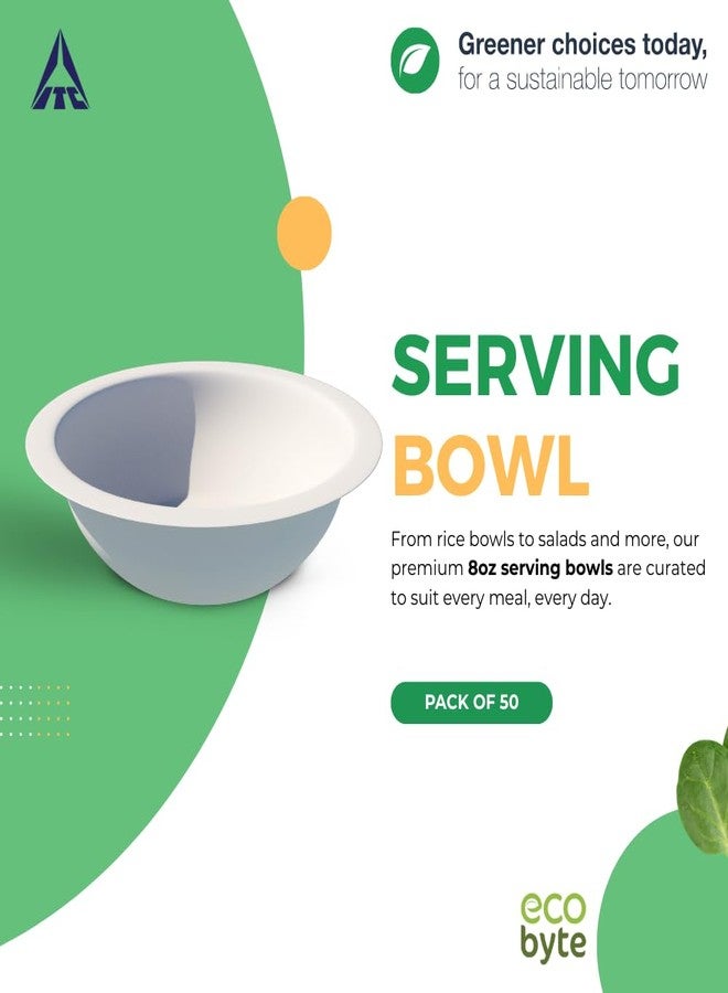 Ecobyte Serving Bowl Premium | 8 oz Capacity | Natural Fibre Disposable Bowl | Leak-Resistant, Compostable, Food-Safe | Pack of 50 - Image 2