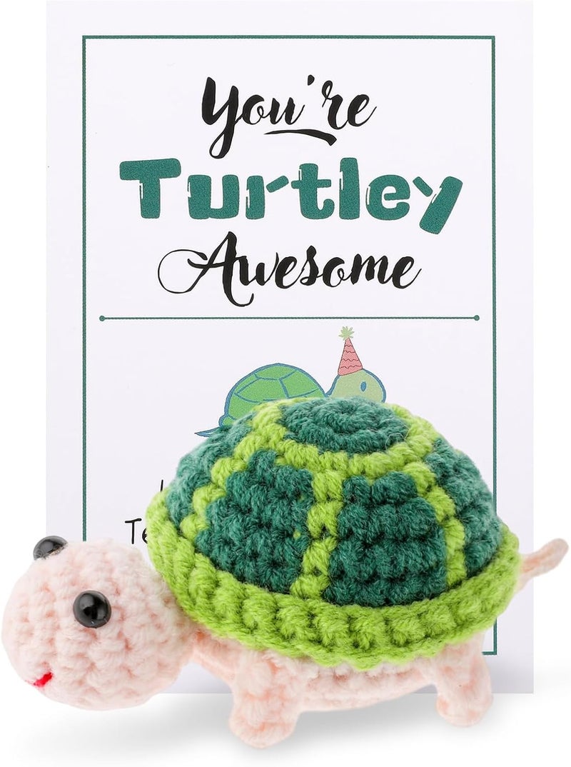 DSLSQD Funny Positive Turtle Mini Crochet Sea Turtle with Positive Affirmations Cards Handmade Cute Wool Funny Knitted Positive Turtle Doll Inspirational Novelty Gifts for Birthday Party Decoration - Image 1
