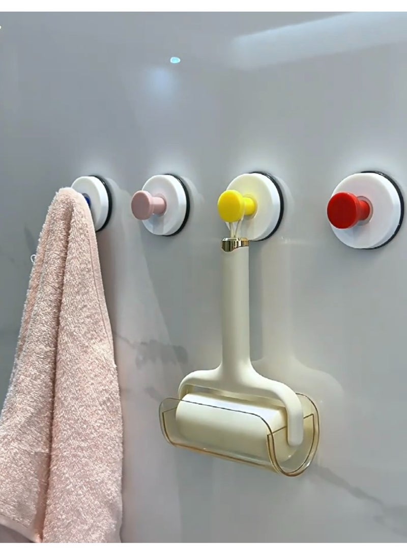 4PCS Dopamine Color Suction Cup Hooks for Shower, Movable Towel Hook for Bathrooms, No Drill Suction Wall Hooks for Hanging No Damage,  Towel/Bath Towel/Shower Loofah/Robe/Washcloth Holder - Image 4