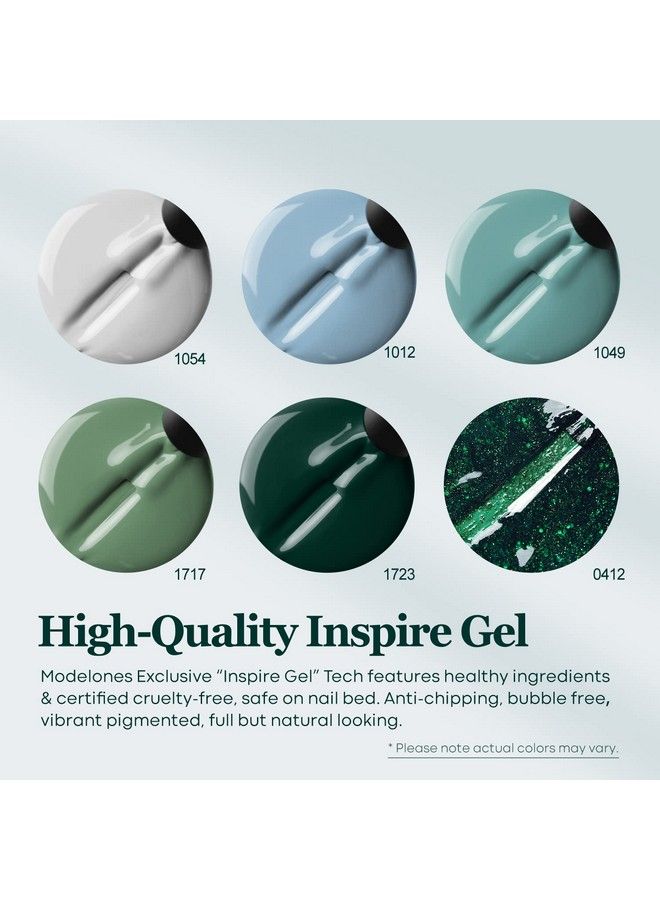 modelones Gel Nail Polish Set Blue Green 6 Colors Gel Polish Sage Green Nail Polish Gel Dark Green Glitter Misty Gray Nail Gel Baby Blue Soak Off Led Gel Nail Kit Manicure Gifts Diy Salon For Women - Image 4