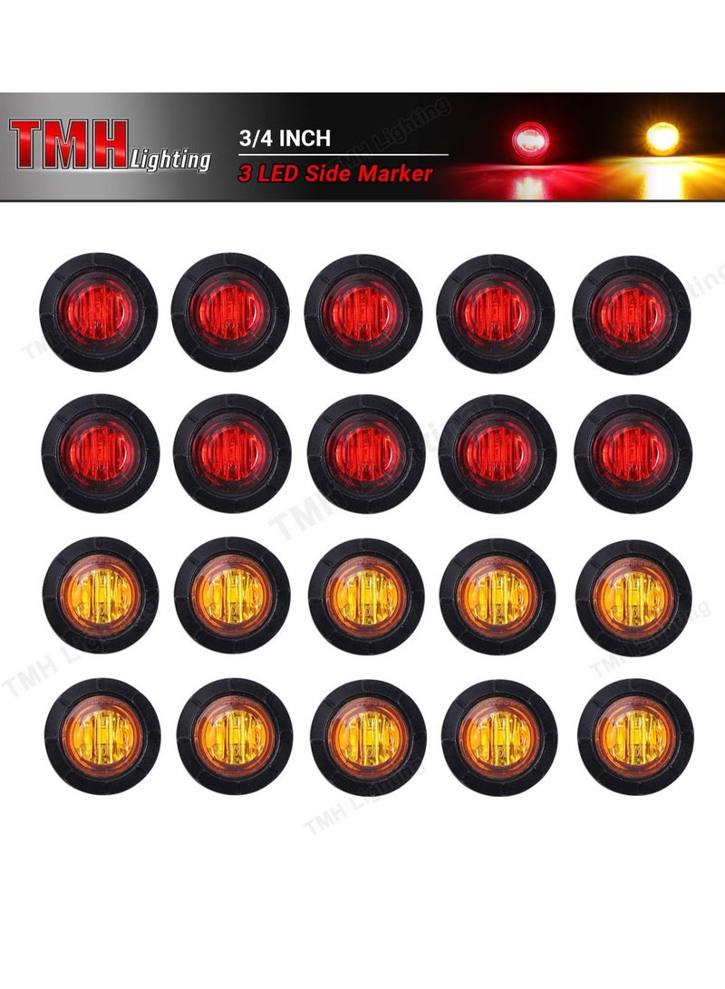 general 3/4 Inch Mount 10 pcs Amber + 10 pcs Red LED Clearance Bullet Side LED Marker Lights for Trailer Truck RV Car Bus Van (Pack of 20) - Image 2