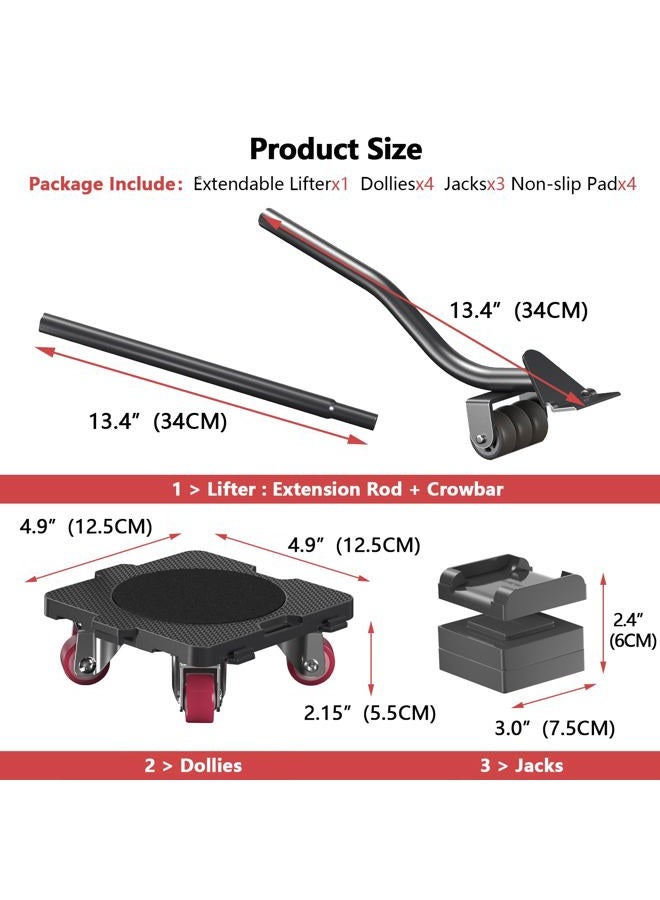 ONEON Furniture Mover with Wheels & Furniture Lifter Set, 360° Rotation Wheels Furniture Dolly, 660 Lbs Capacity, for Moving Heavy Furniture, Refrigerator, Sofa, Cabinet - Image 4