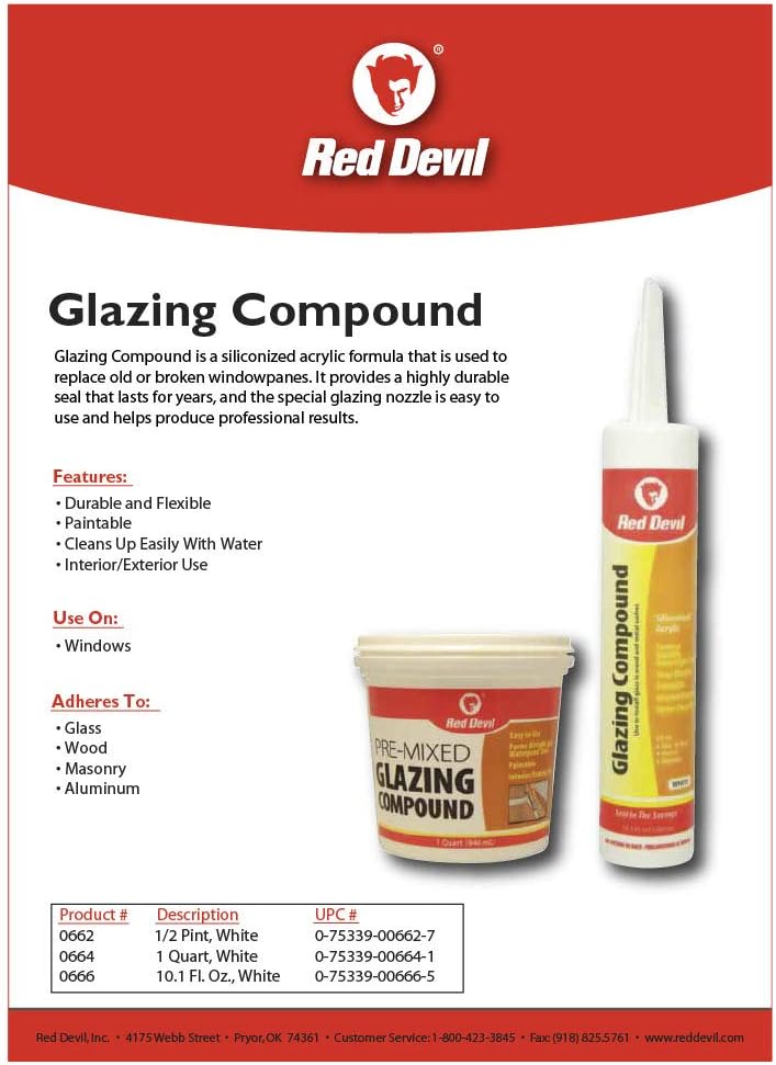 Red Devil Red 0666 Glazing Compound, 10.1 oz, White - Image 1