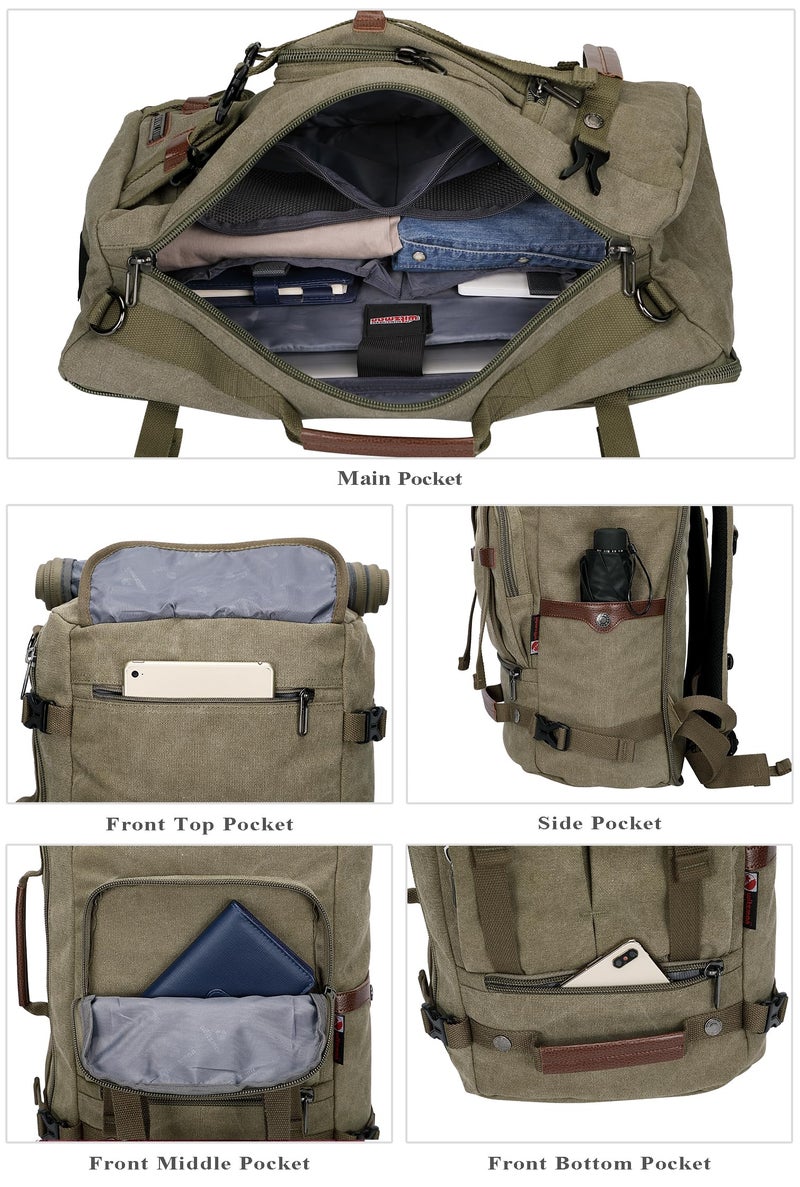 WITZMAN Canvas Backpack Vintage Travel Backpack Large Laptop Bags Convertible Shoulder Rucksack(A519-1 Classic Light Green) - Image 3