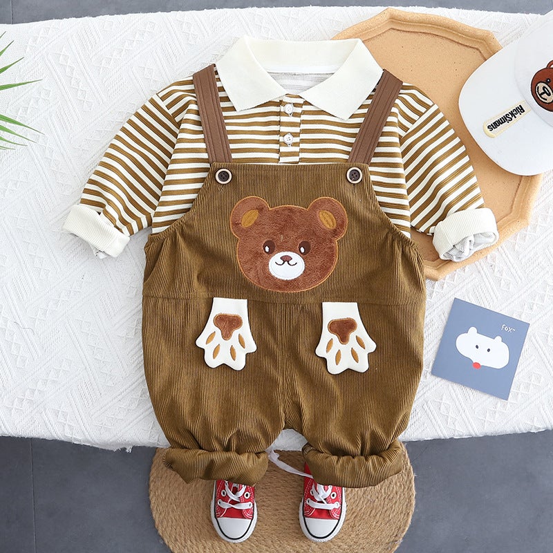 Baby spring 2025 new boys foreign-style suit spring and autumn baby childrens suspenders childrens clothing Korean clothes Camel 