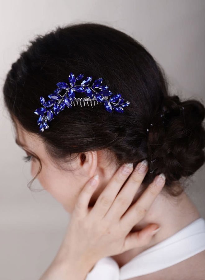 Chargances Bridal Crystal Hair Comb Blue Wedding Rhinestone Hair Side Comb Fashion Handmade Hair Accessories for Bride Wedding Prom Flower Girl Headpieces (Royal Blue) - Image 2