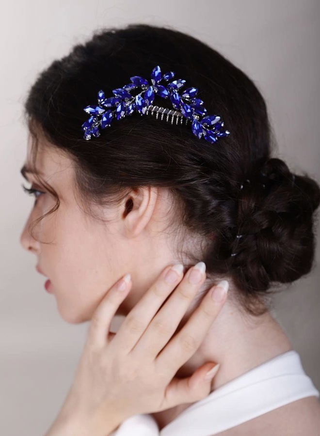 Chargances Bridal Crystal Hair Comb Blue Wedding Rhinestone Hair Side Comb Fashion Handmade Hair Accessories for Bride Wedding Prom Flower Girl Headpieces (Royal Blue) - Image 3