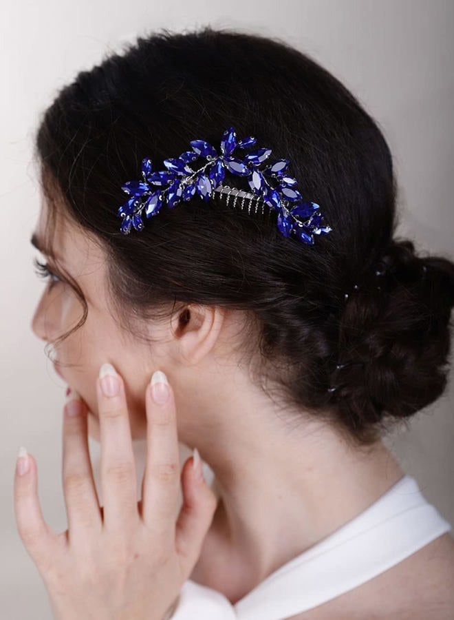 Chargances Bridal Crystal Hair Comb Blue Wedding Rhinestone Hair Side Comb Fashion Handmade Hair Accessories for Bride Wedding Prom Flower Girl Headpieces (Royal Blue) - Image 1