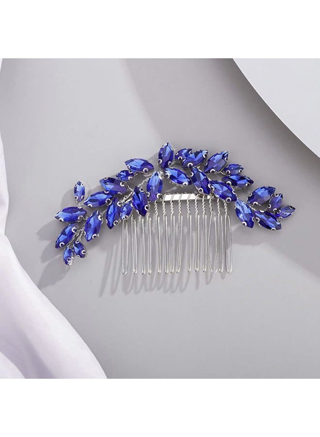 Chargances Bridal Crystal Hair Comb Blue Wedding Rhinestone Hair Side Comb Fashion Handmade Hair Accessories for Bride Wedding Prom Flower Girl Headpieces (Royal Blue) - Image 4