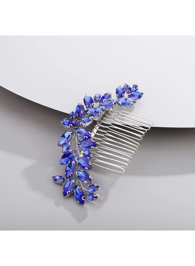 Chargances Bridal Crystal Hair Comb Blue Wedding Rhinestone Hair Side Comb Fashion Handmade Hair Accessories for Bride Wedding Prom Flower Girl Headpieces (Royal Blue) - Image 5