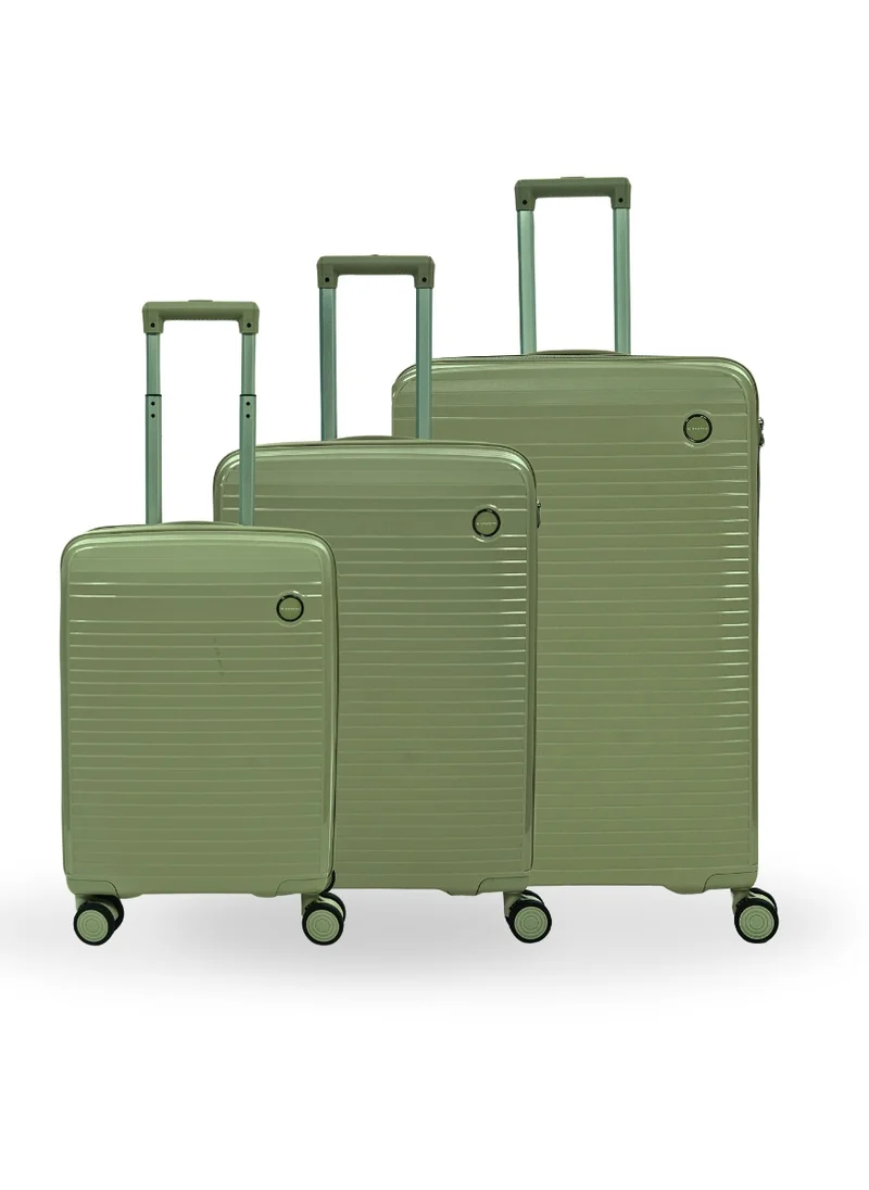 GIORDANO Giordano Pathfinder PP Hardcase Unbreakable Travel Luggage Set, Durable Lightweight 4 Double Wheels Smooth Rolling 3 Piece Suitcase, Secure Lock Travel Bag Dark Green.