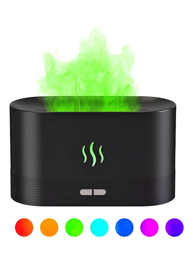 مرطب هواء Flame Air Aroma Diffuser، مرطب للزيوت العطرية، مرطب ضباب بارد، 7 ألوان لهب بدون ضوضاء مع حماية الإيقاف التلقائي للأطفال والأصدقاء والعشاق والهدايا لغرفة النوم والمنزل (أسود) - Image 1