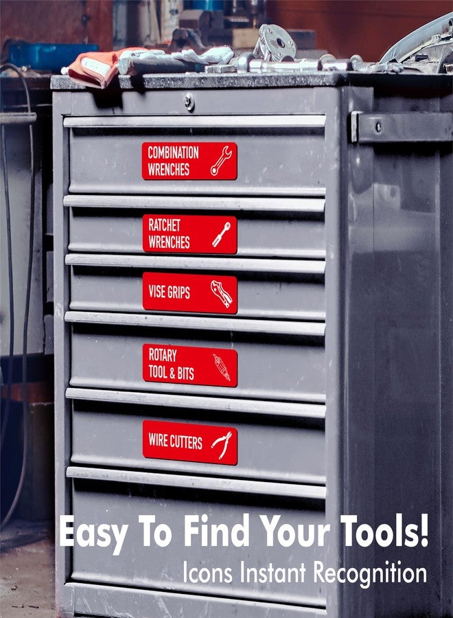 Vantasii 90 PCS Magnetic Toolbox Labels, 82 Pre-Printed & 8 Blanks Large Size Tool Chest Organizer Labels Strong Magnetic & Easy to Read Printing Fits All Brands of Steel Tool Box Drawers (Red, 3.5” x 1”) - Image 5