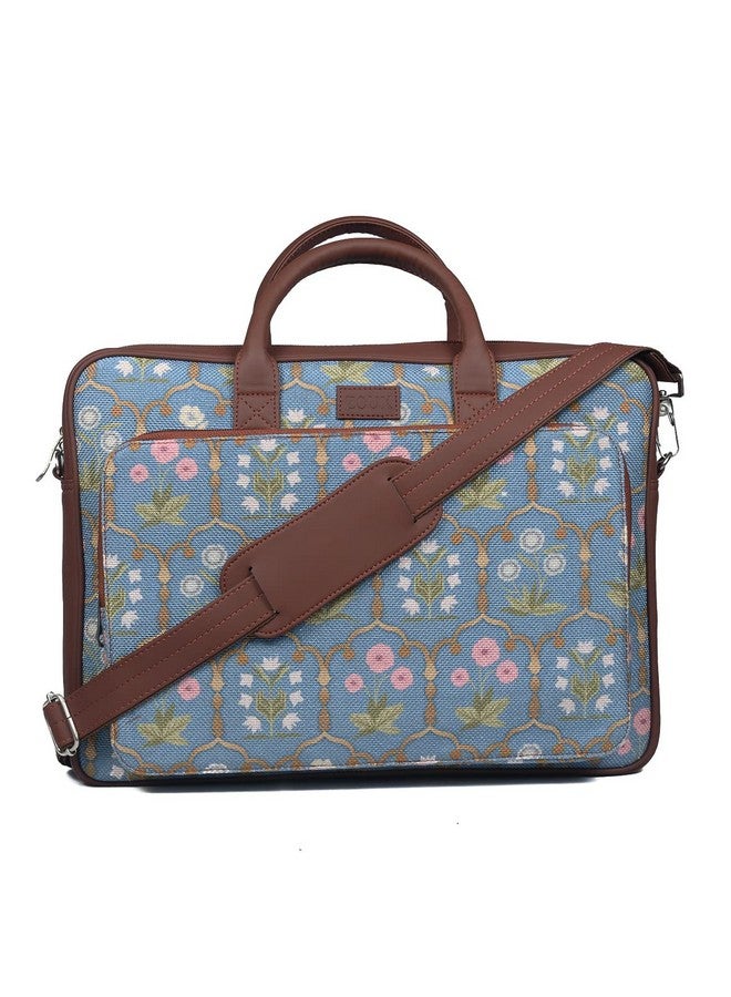 ZOUK حقيبة لابتوب زوك للنساء - حقيبة مصنوعة يدويًا للابتوب بحجم 15.6 بوصة، ماك بوك - حقائب مكتبية من جلد نباتي مع حزام كتف قابل للفصل - حقيبة يد مثالية بلون جايسبور فريسكو الأزرق - Image 1